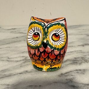 Colorful Ceramic Owl Figurine hand made in Italy signed by artist
